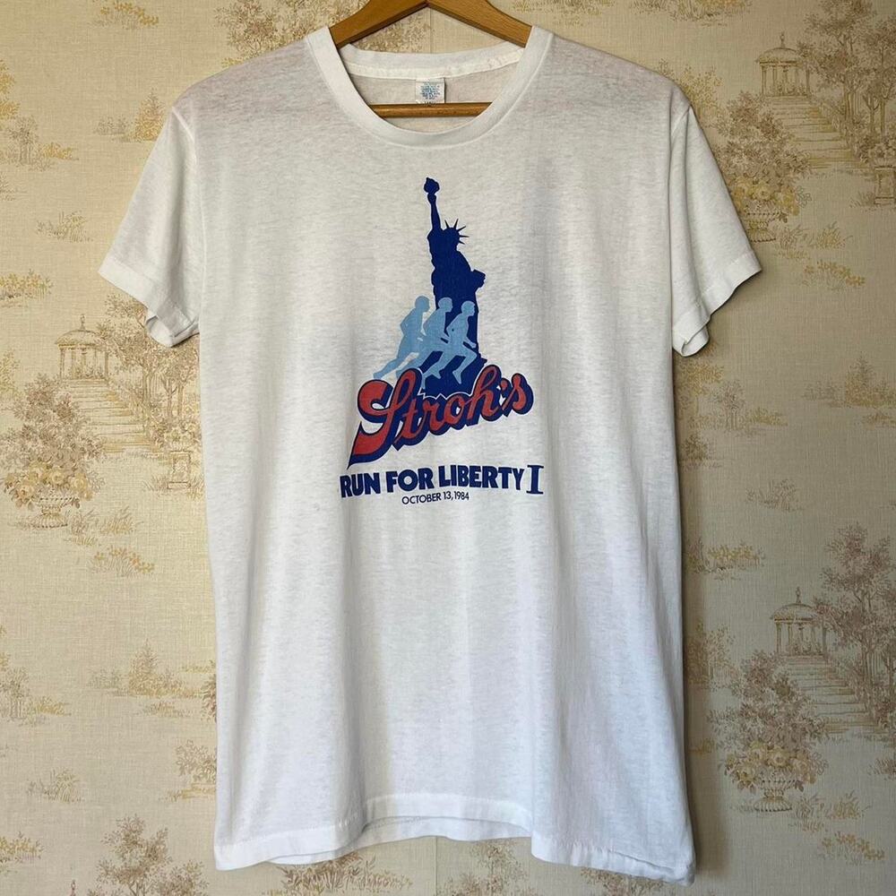 1984 Stroh's Run For Liberty T-Shirt | Brooks Running Graphic | Size L